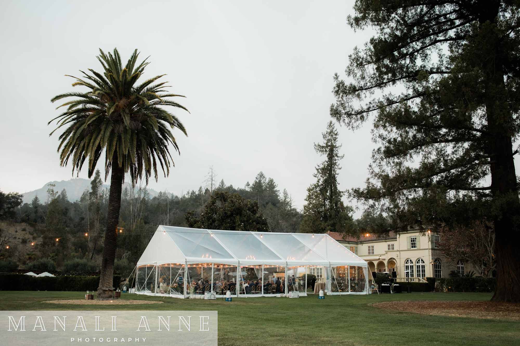 Wedding reception at Chateau St. Jean Winery, Kenwood, CA, Rental tent for wedding reception ideas