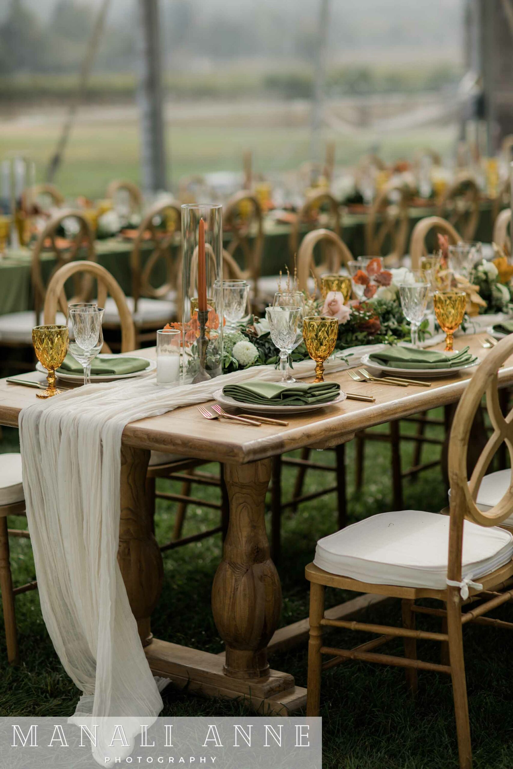 Gorgeous fall wedding table set-up at Chateau St. Jean Winery, Kenwood, CA