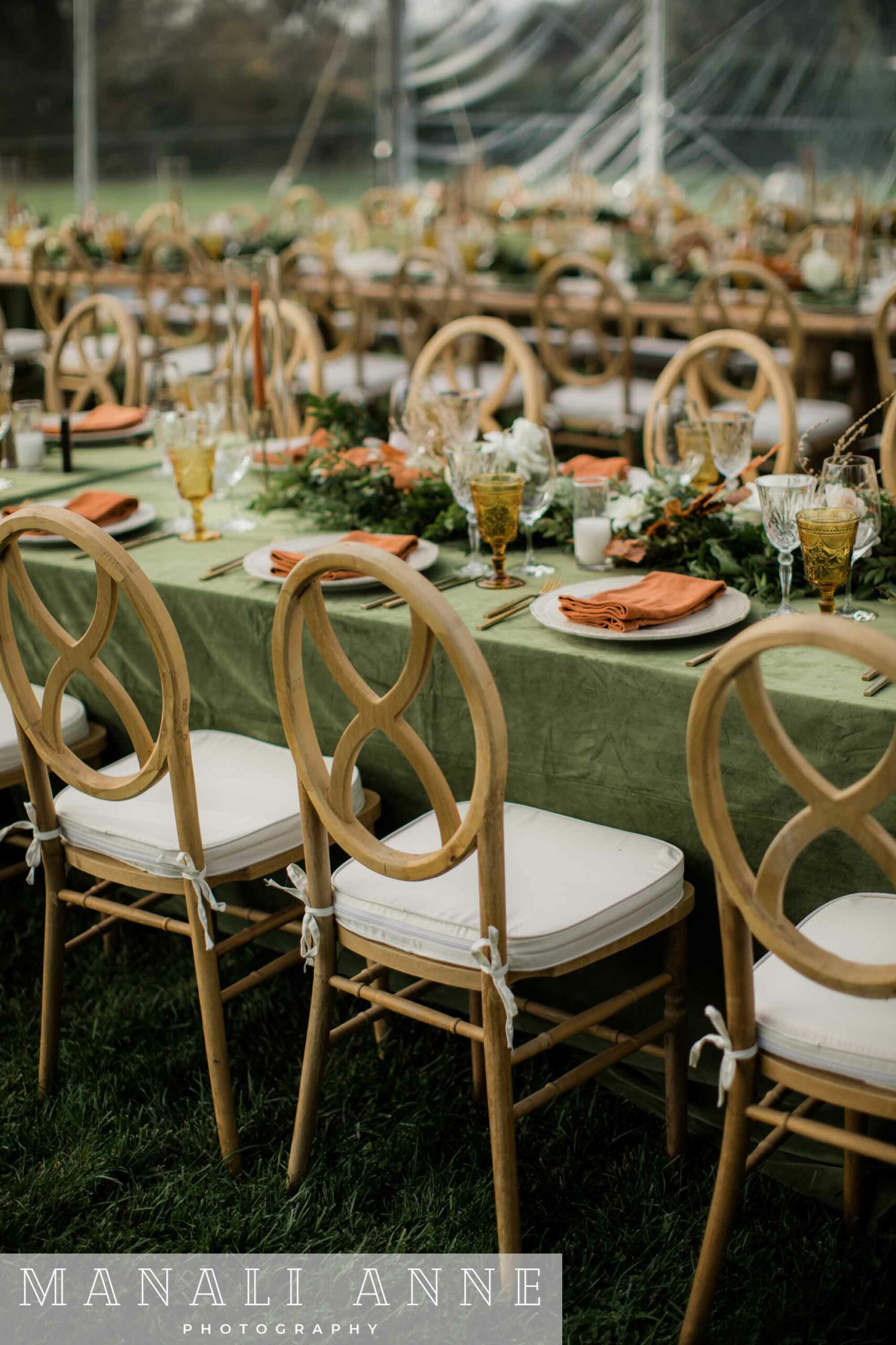 Gorgeous fall wedding table set-up at Chateau St. Jean Winery, Kenwood, CA