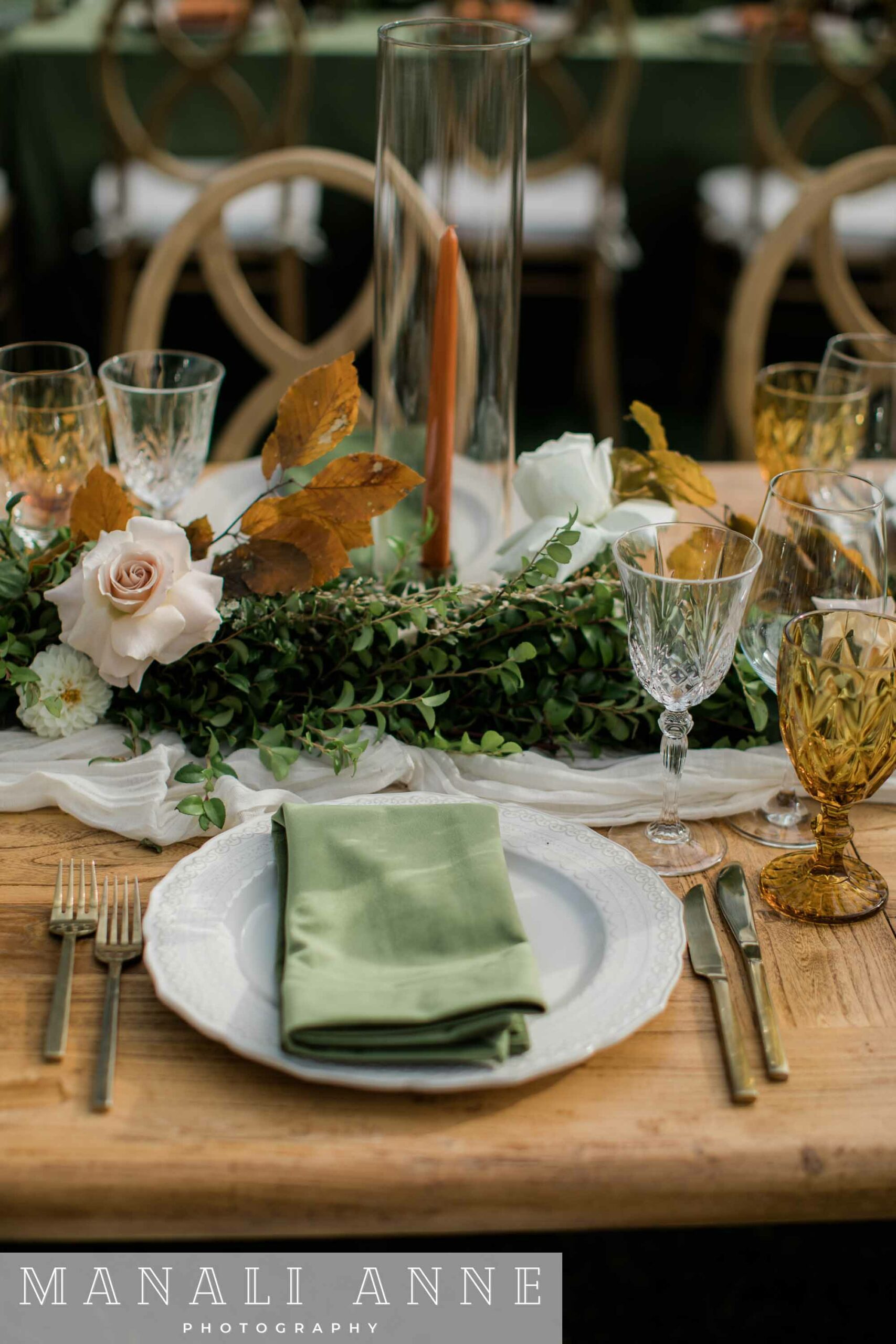 Gorgeous floral wedding table accents at Chateau St. Jean Winery, Kenwood, CA