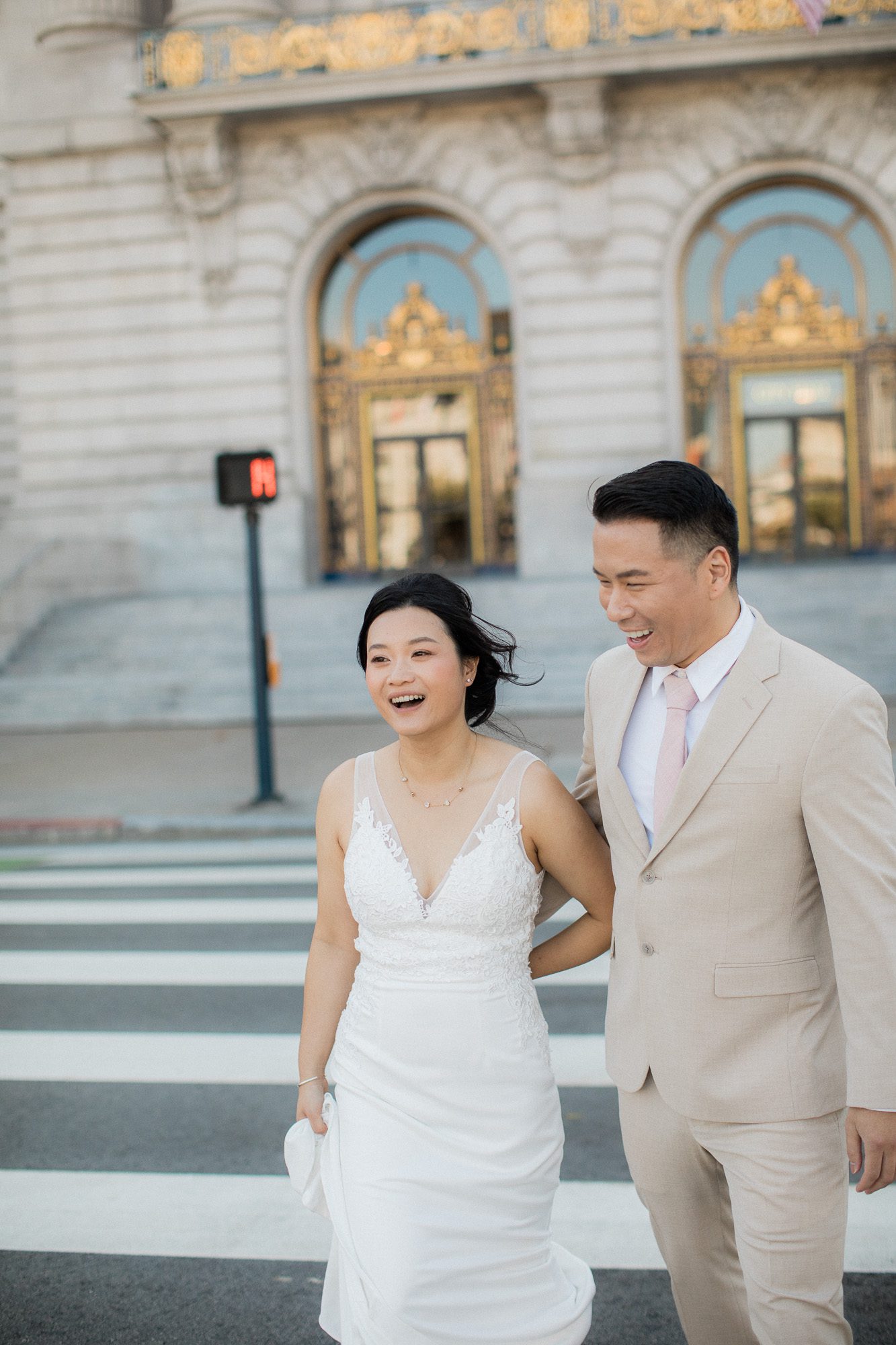 Couple crossing the street